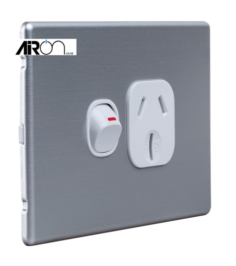 Slimline Single Powerpoint Horizontal Cover - Aluminium